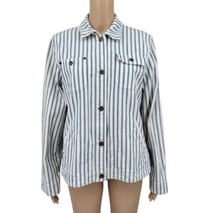 Lauren Ralph Lauren Blue and White Hickory Striped Vintage Denim Jean Jacket